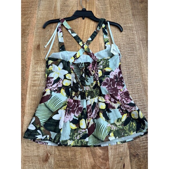 Cabi Women's A Line Smocked Tropical Tank Top Cotton Silk Blend Size 10 - Picture 2 of 12